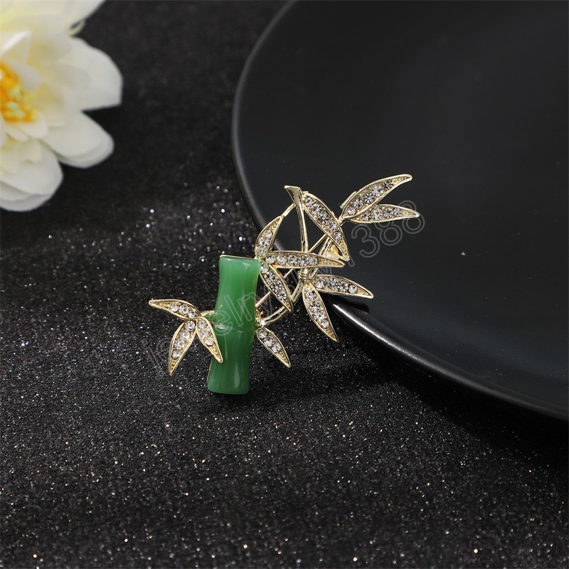 Vintage Style chinois Zircon bambou broche femme plante verte fleur broches rétro costume broche accessoires vêtements Corsage