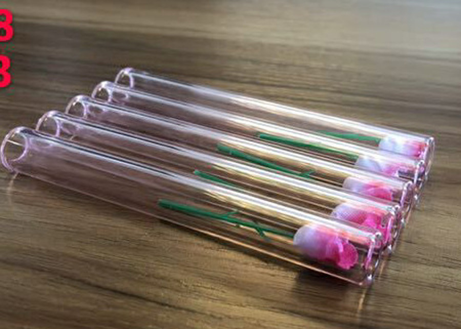 100-12mm喫煙タバコパイプが大好きで、オイルバーナー内部のプラスチック製の花が付いたバラガラスチューブトレンディなダブバブラーパイプ