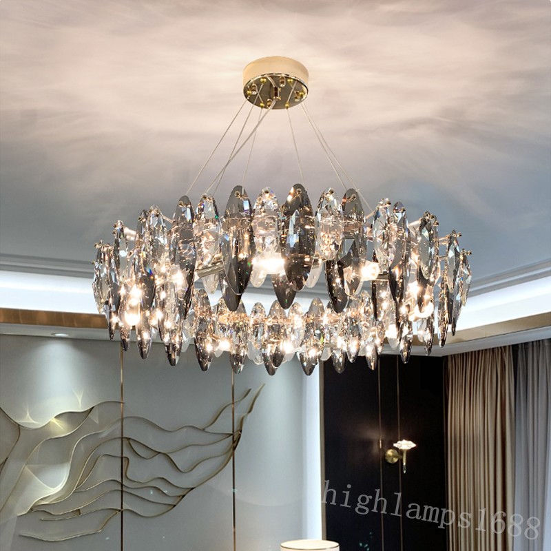 Modern Ash Crystal Chandeliers Luxury LED Transparent Chandelier vardagsrum matsal sovrum k￶k och kandelie ljusl￶de