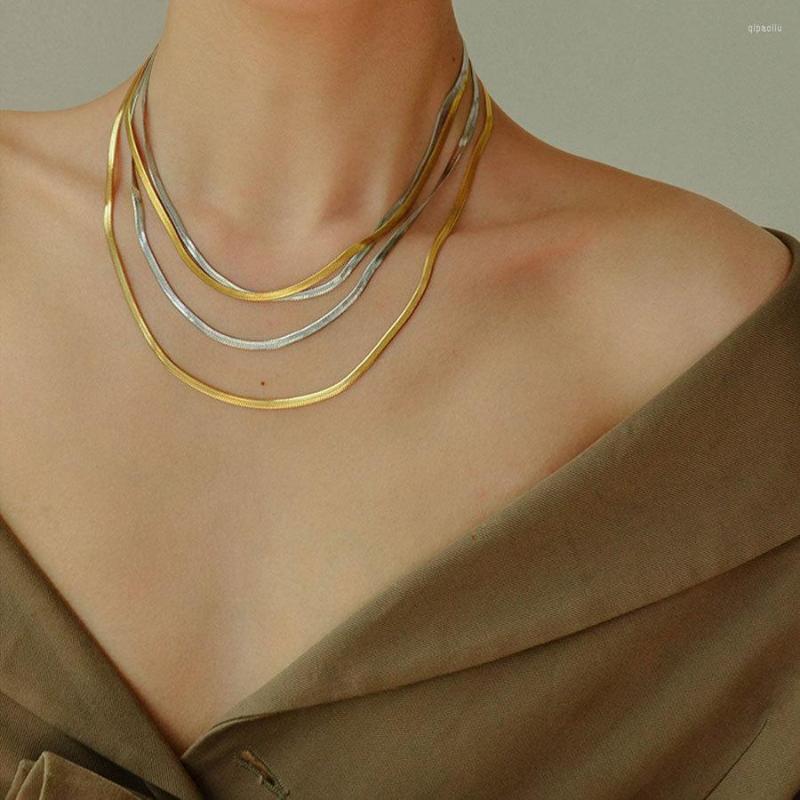 Chains Double Layer Snake Chain Ladies Necklace Short Stainless Steel Herringbone Gold Jewelry Gift269c