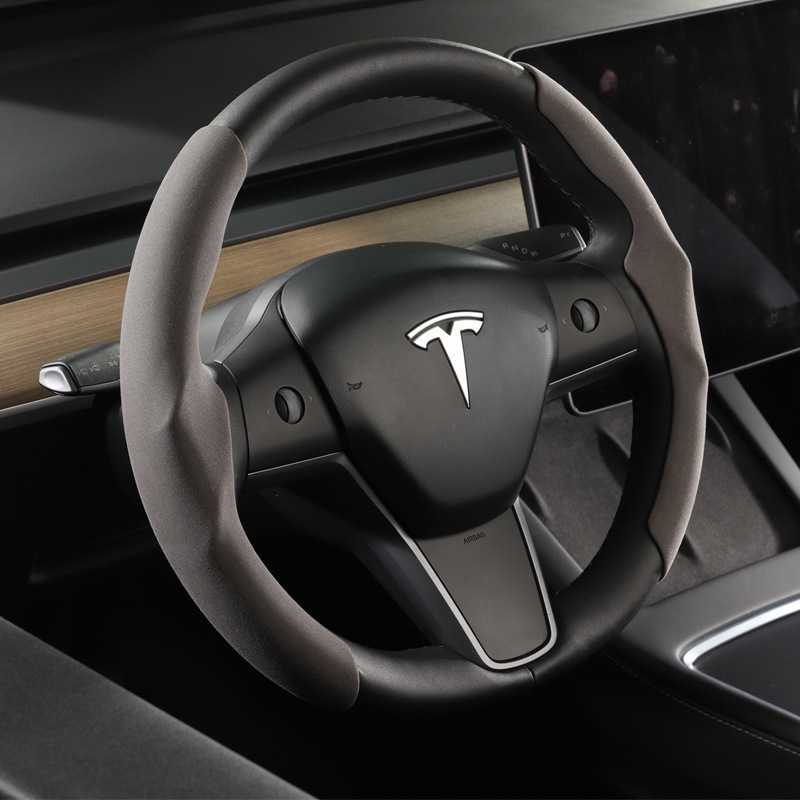 Coprivolante Tesla Tesla Model 3 Model Y Model S Volante sportivo anti-pelliccia in pelle nera rossa in fibra di carbonio240y