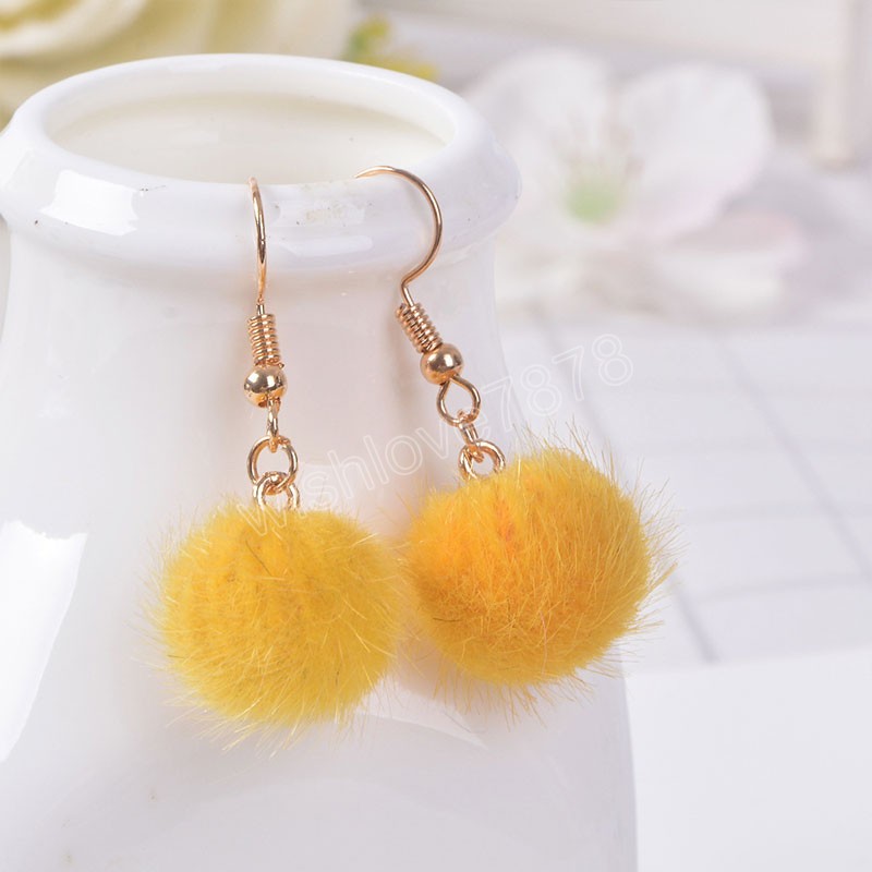 Lovely Fake Rabbit Faux Fur Ball Dangle Earrings Cute Soft Pompom Long Drop Earring Jewelry For Lady Women Girls