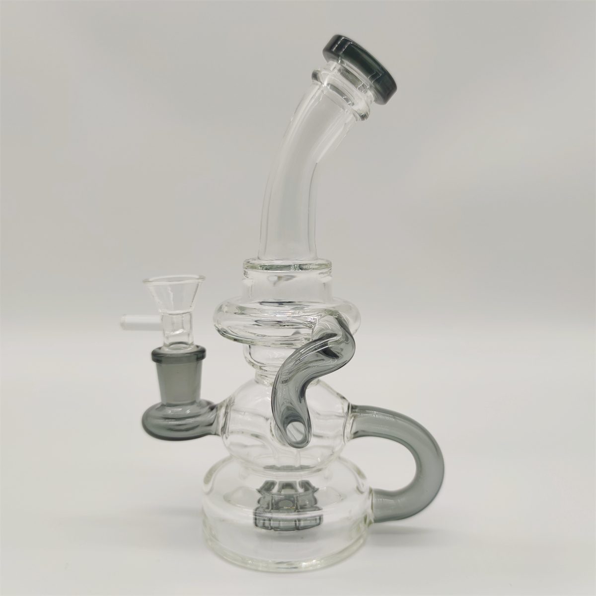 2022 8 Inch Clear Black Glass Water Pipe Bong Dabber Rig Recycler Pipes Bongs Smoke Pipes 14.4mm Female Joint with Regular Bowl&Banger US Warehouse