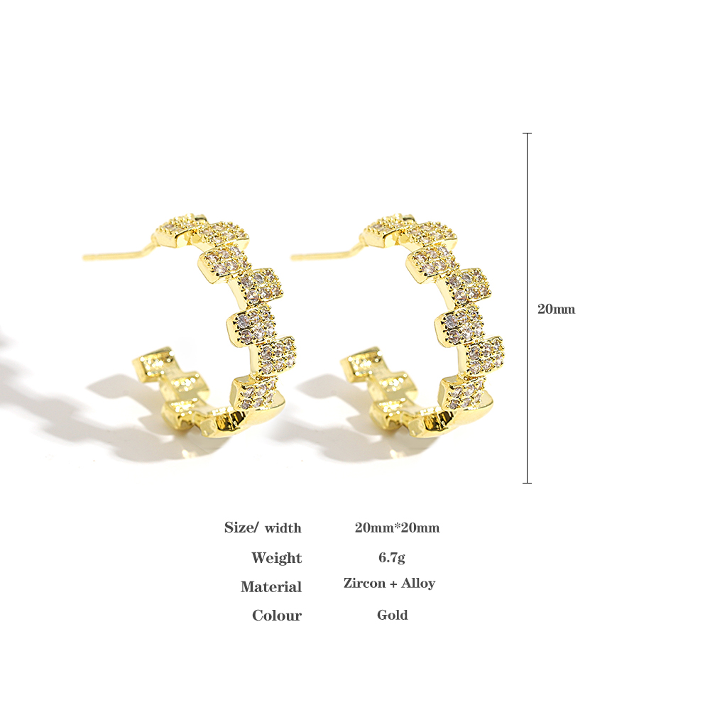 Korea Cute Small Gold Color Micro-Zircon C Shape Hoop Earrings Ins Hot Circle Round Copper Alloy Hoop Earrings for Women