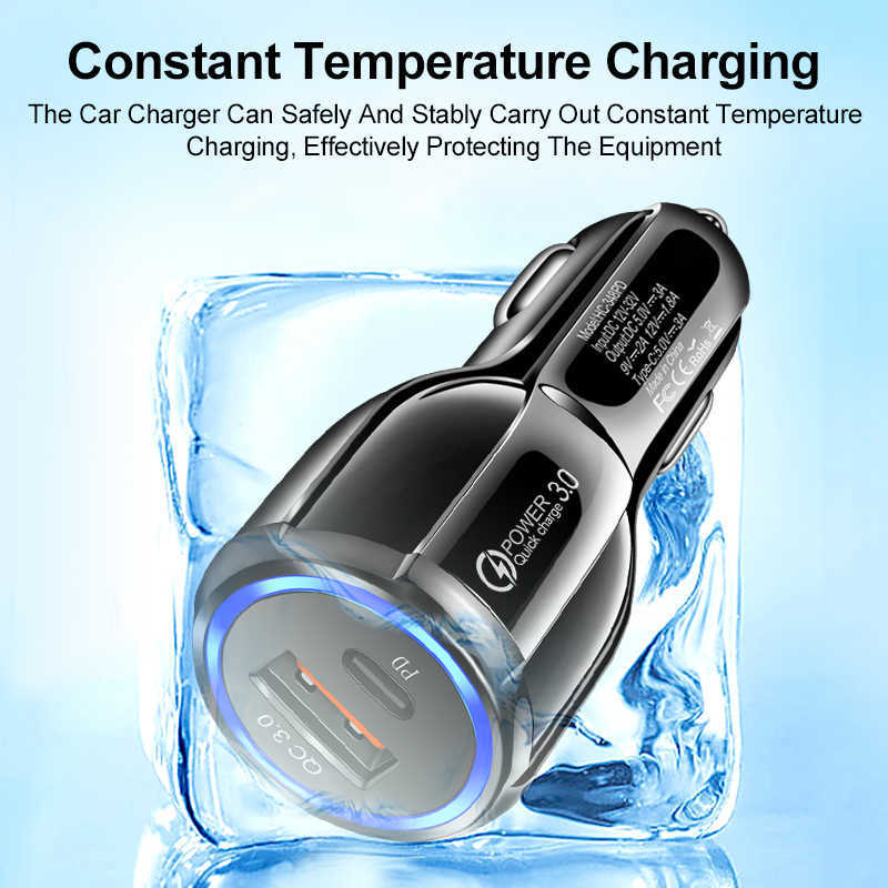 PD USB Car Charger Type C Fast Charging Car Phone Charger QC3.0 5V3A Adapter in Car For iPhone Redmi