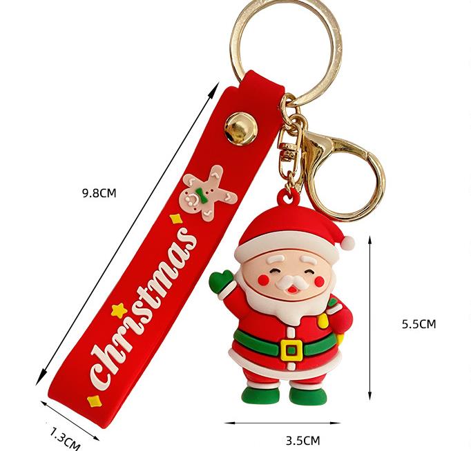 Party Favor Cartoon Cute Santa Claus Key Chain Soft Rubber Doll Car Key Ring Pendant Fashion Bag Ornament Accessori Keychain Christmas Gift SN394