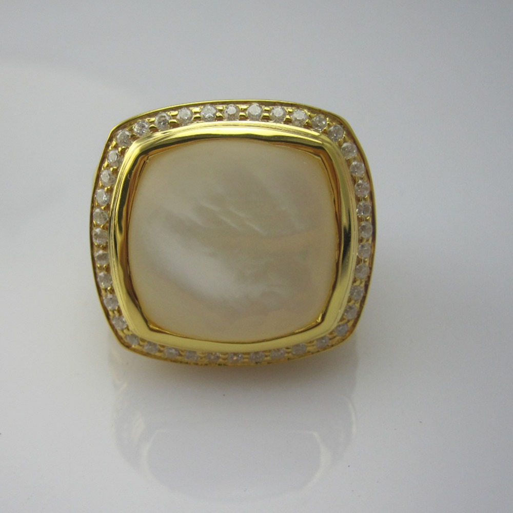 Gold Plated 17mm Champagne Citrine Rings for Girls Amethyst Mother-of-Pearl 925 Sterling Silver Women Ring Design Jewelry