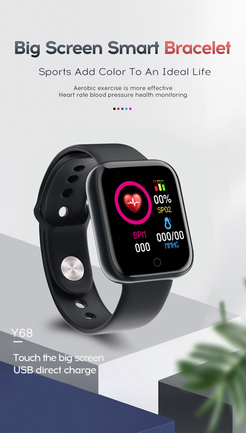 Smart Watch Y68 Bluetooth Fitness Tracker Sport Sport Count Sytre Монитор водонепроницаемого цветного браслета D20 Pro для Android iOS