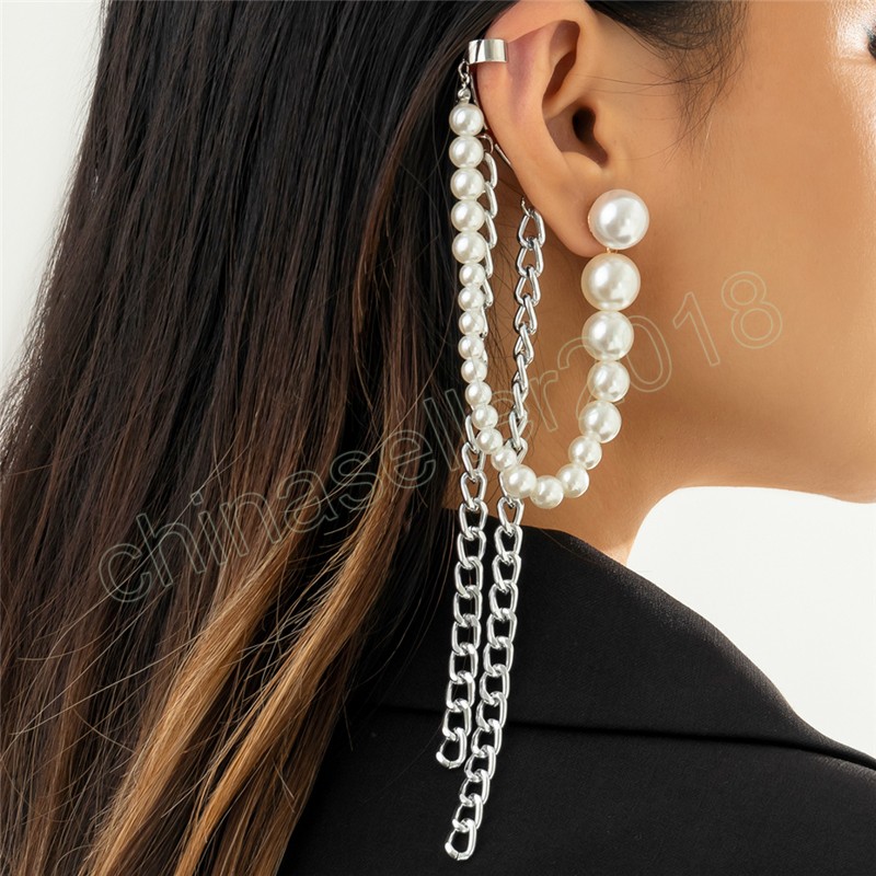 Elegante imitazione perla lunga nappa orecchini a clip le donne Wed Bridal Vintage Ear Cuff Piercing gioielli accessori