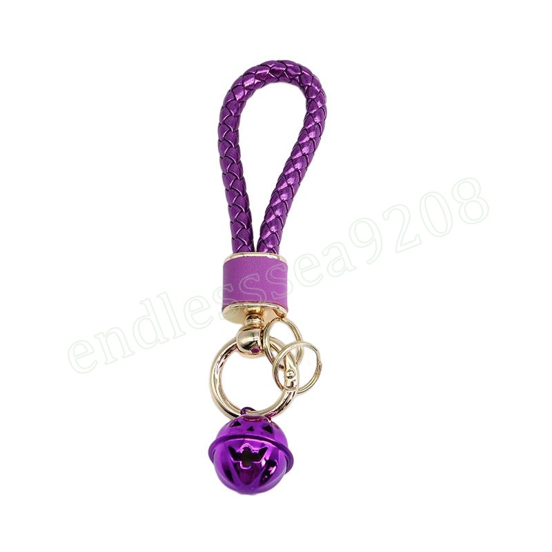 Keychain de corda de couro unissex PU com Bell Men Women Cartador de carro Diy Bolsa Diy Chain Chain Ring Tinket Keyring Acessórios