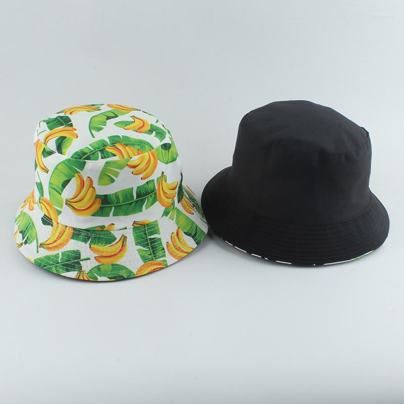 Berets Panama Eimer Hut Männer Frauen Sommer Angeln Kappe Banane Traube Erdbeere Druck Sonnenschutz Hip Hop Gorros Fisherman276D