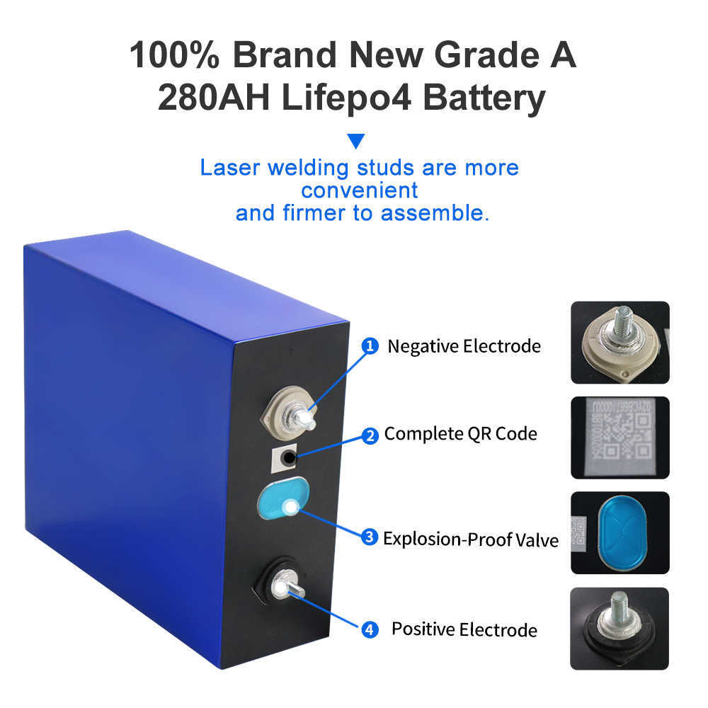 LIFEPO4 Batteri 280AH 3.2V Litiumjärnfosfatuppladdningsbara DIY -celler för 12V 24V 48V RV Båtgolfvagn Forklift Camper Car