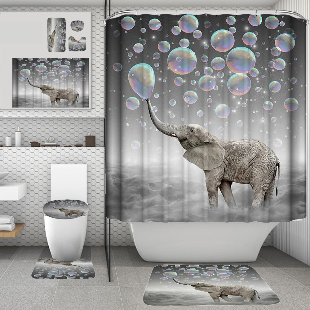 / set Salle de salle de bain rideau de toilette Toilet de toilette Ocean Beach Starfish Shephin Dolphin Octopus imprim￩ imperm￩able Tapis de bain Rideaux de salle de bain avec tapis de tapis sans glissement