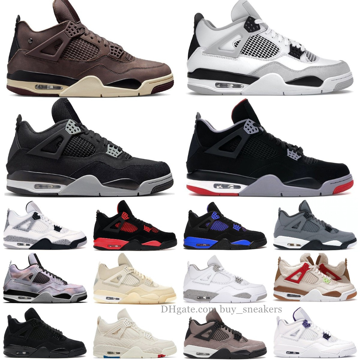 Qualité 4 Chaussures de basket-ball rétro hommes Femmes 4s Military Black Canvas Cat Violet Ore Canyon Purple Red Thunder Master White Oreo Bred Sail Outdoor Sports Sneakers 5.5-13