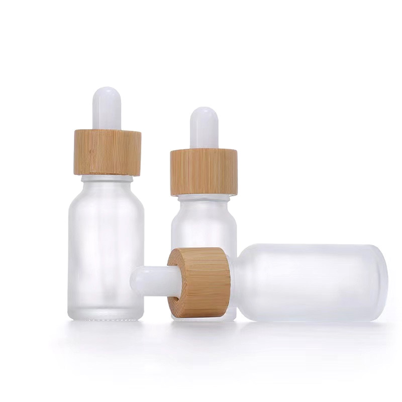 Frosted White Glass Dropper Bottle 10ml 15ml 20ml 30ml 50ml With Bamboo Cap 1oz Wooden Essential Oil Bottles