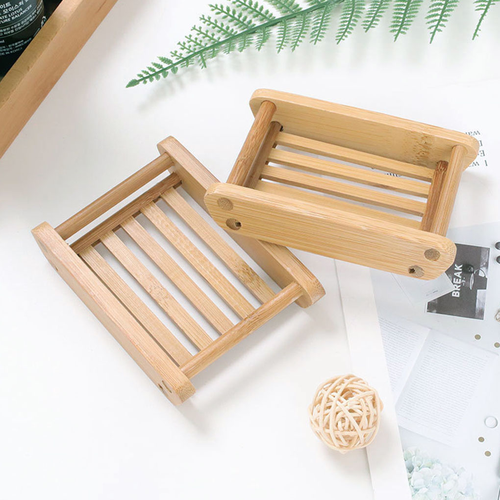 Bathroom Storage & Organization Wooden Natural Bamboo Soap Dishes Tray Holder Storage Soap Rack Plate Box Container Portable Bathroom Soap Dish Storage Box