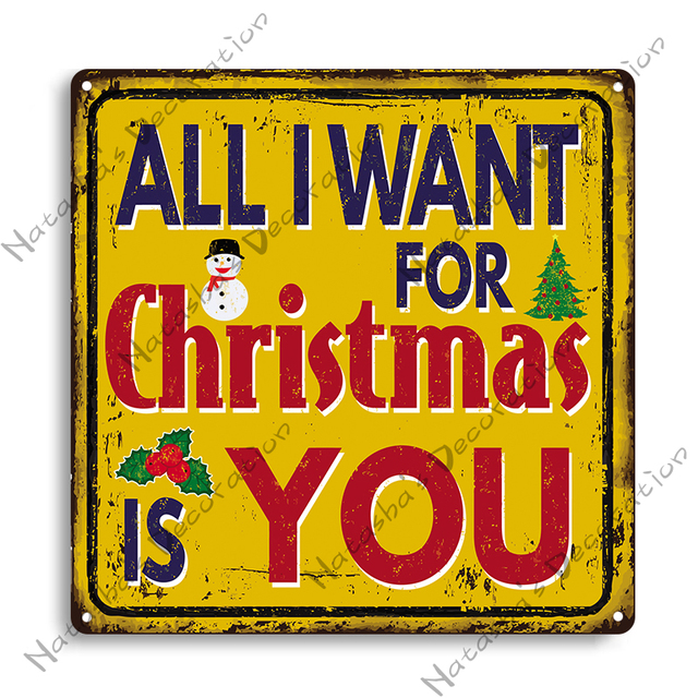 Merry Christmas Metal Painting Poster Cafe Home Bar Pub Wall Decor Tin Sign Metal Signs Decorative Plate Plaque Man Cave 30cmx30cm Woo