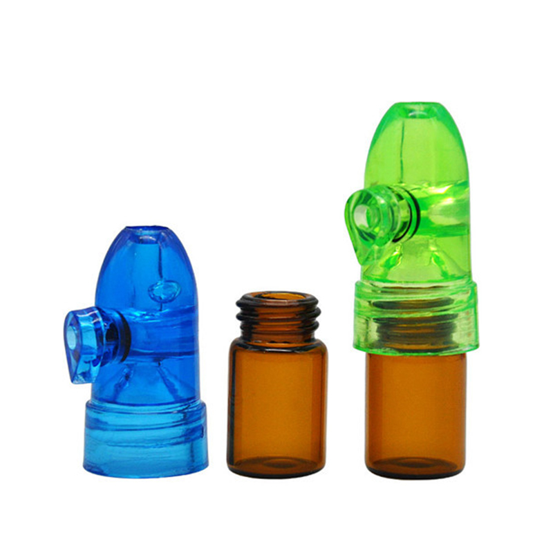 Smoking Tool Accessories Portable Plastic Glass Snuff bottles Dispenser Rocket Snorter Sunff Bullet Box Snorter Sniffer