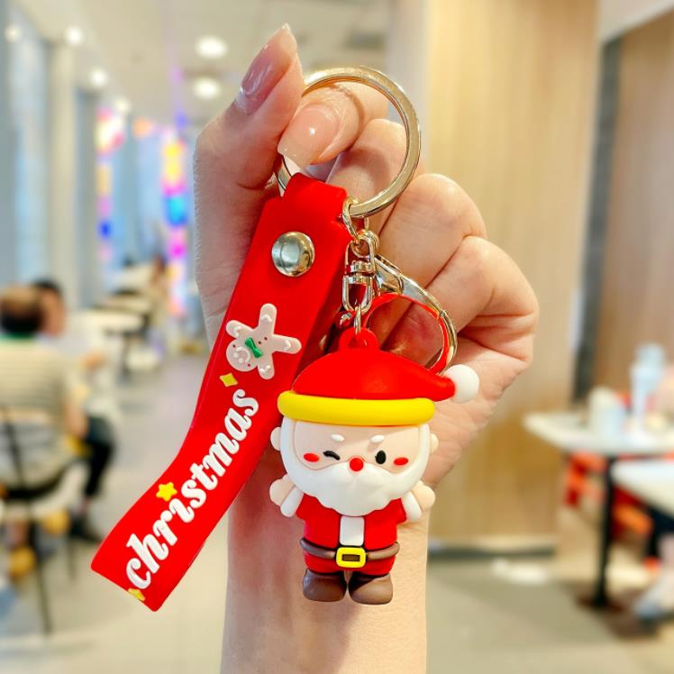 Party Favor Cartoon Cute Santa Claus Key Chain Soft Rubber Doll Car Key Ring Pendant Fashion Bag Ornament Accessori Keychain Christmas Gift SN394