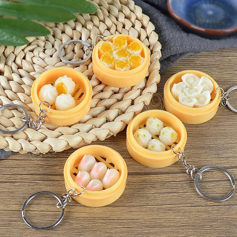 Simulering Matnyckelkedjor Nudel Creative Keychain Chinese Steamed Bun Dumpling Mini Steamer Bag Pendant Keyring