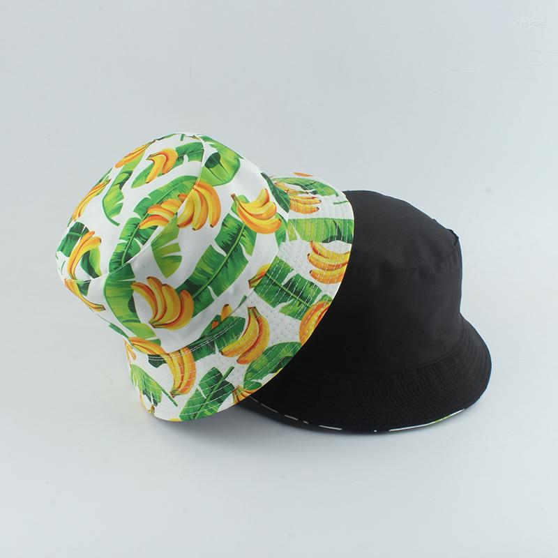 Berets Panama Eimer Hut Männer Frauen Sommer Angeln Kappe Banane Traube Erdbeere Druck Sonnenschutz Hip Hop Gorros Fisherman276D