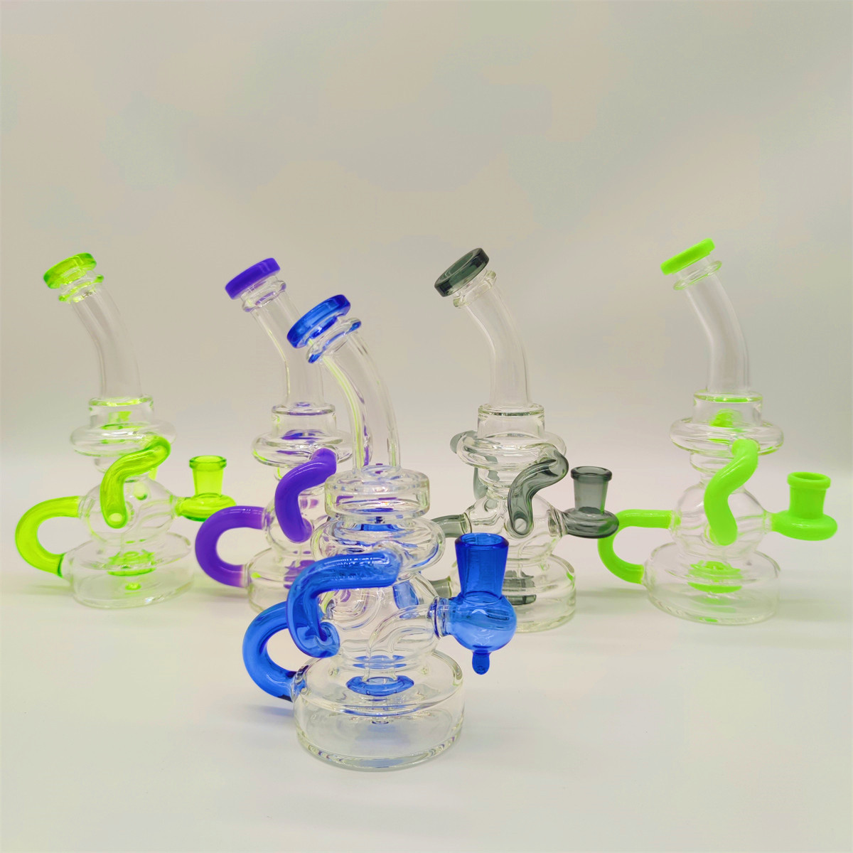 2022 8 Inch Clear Blue Glass Water Pipe Bong Dabber Rig Recycler Pipes Bongs Smoke Pipes 14.4mm Female Joint with Regular Bowl&Banger US Warehouse