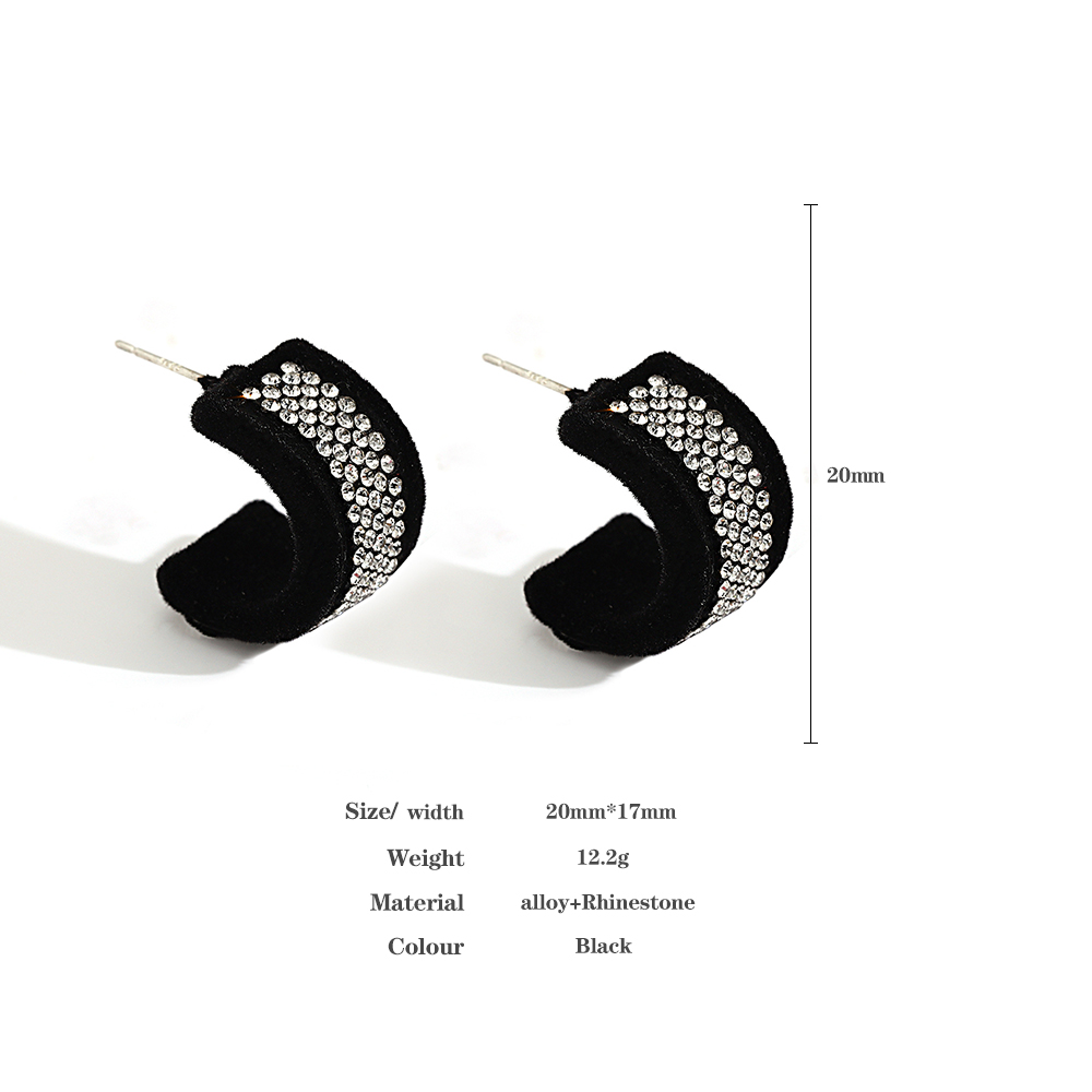Lady Temperament Full Crystal Suede Earrings C Shaped Earrings Exaggerated Personalized Leather Round Circle Hoop Earring