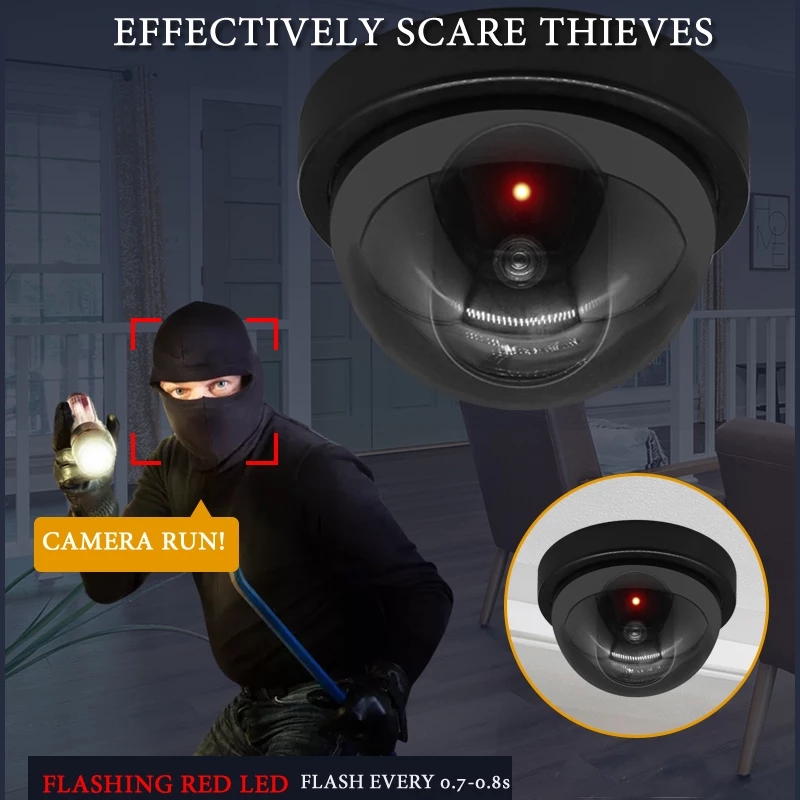 Dummy Wireless Security Fake Camera Simulated video Surveillance CCTV Dome With Red Motion Sensor Detector LED Light Home Outdoor Indoor Battery Powered