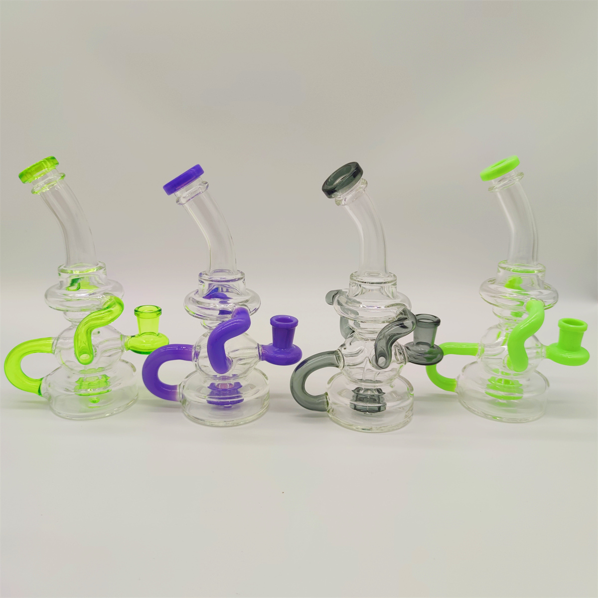 2022 8 Inch Clear Blue Glass Water Pipe Bong Dabber Rig Recycler Pipes Bongs Smoke Pipes 14.4mm Female Joint with Regular Bowl&Banger US Warehouse