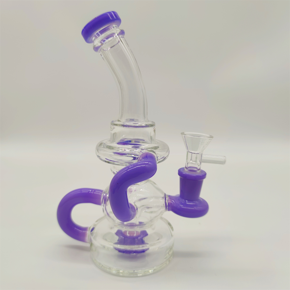 2022 8 tum Purple Glass Water Pipe Bong Dabber Rig Recycler Pipes Bongs r￶kr￶r 14,4 mm kvinnlig fog med vanligt Bowlbanger US Warehouse