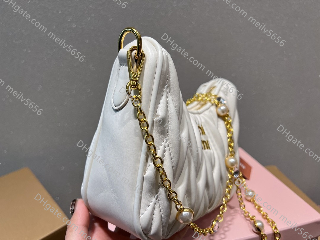 Bolsa feminina de designer com corrente de miçangas, moda casual, matelase, bolsa de ombro macia, pele de carneiro, carteira de luxo, bolsas femininas transversais, bolsas Hobo Totes