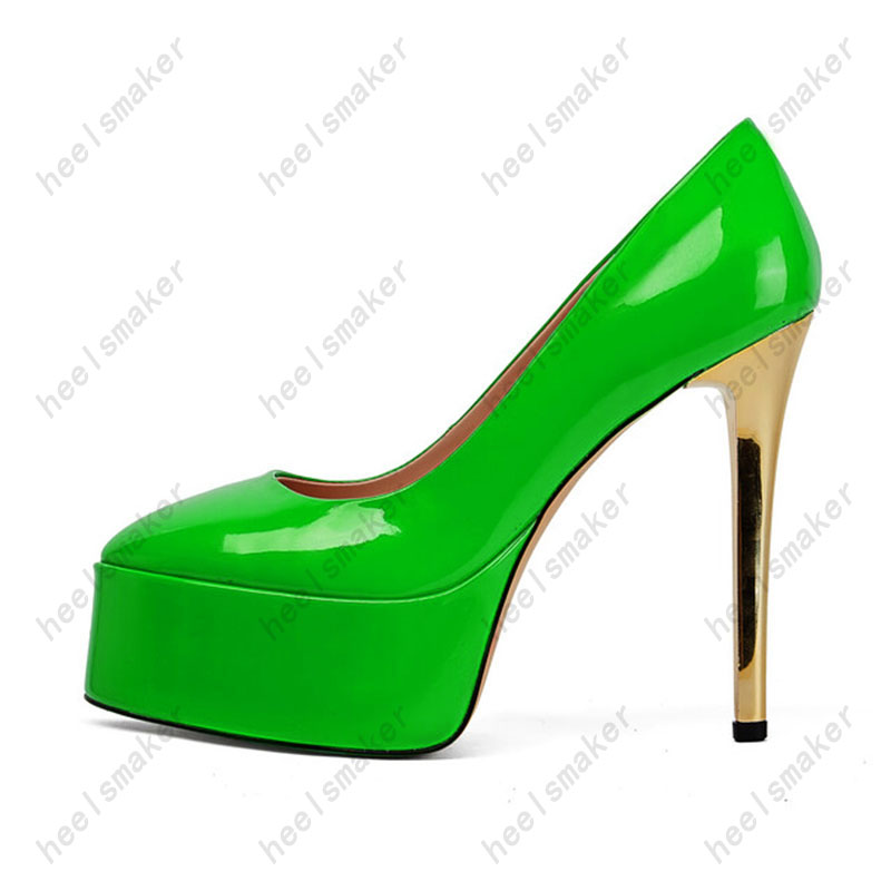 Heelsmaker Fashion Women Pumps Patent Leather Round Toe Sexy Stiletto Heels Fuchsia Red Party Shoes Ladies بالإضافة إلى حجمنا 5-13