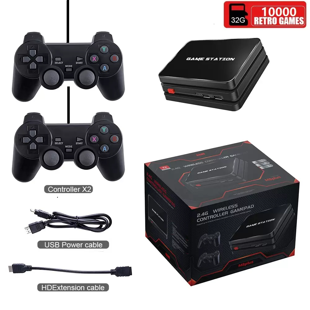 M8 Plus Console de videogame nostálgicos Host 4K HD 32G/64G 10000 Games para PS1 2.4G Controlador de jogo sem fio