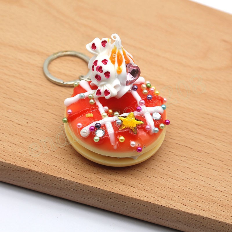 Cartoon Bread Donut Keychain For Girls Womens Colorful Chocolate Donut Pendant Keyring Couple Key Rings Chains Charm Bag Gifts