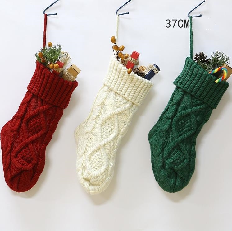 Kerst gebreide kousen Decor Festival Geschenktas open haard Xmas Tree Hangende ornamenten Candy Socks Red Green White Gray SN397