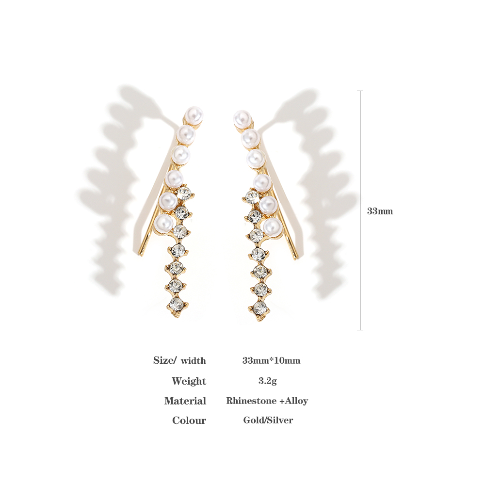 2022 Ear Cuff New Pearl Crystal Clip Pierced Drop Earrings Luxury Simple Gold Silver Color Clip Earrings Korea INS Hot Female