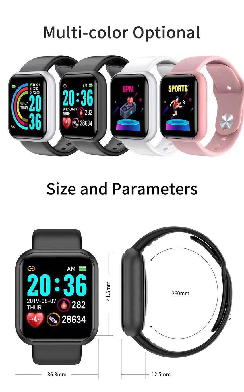 Smart Watch Y68 Bluetooth Fitness Tracker Sport Heart Rate Monitor Blodvattentät färgarmband D20 Pro för Android iOS