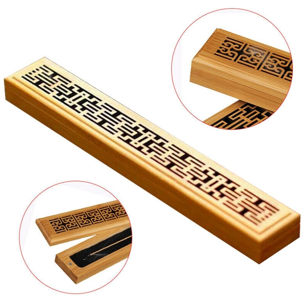 Bamboo Wood Incense Stick Holder Burning Hollow Insence Box Catcher Home Decor