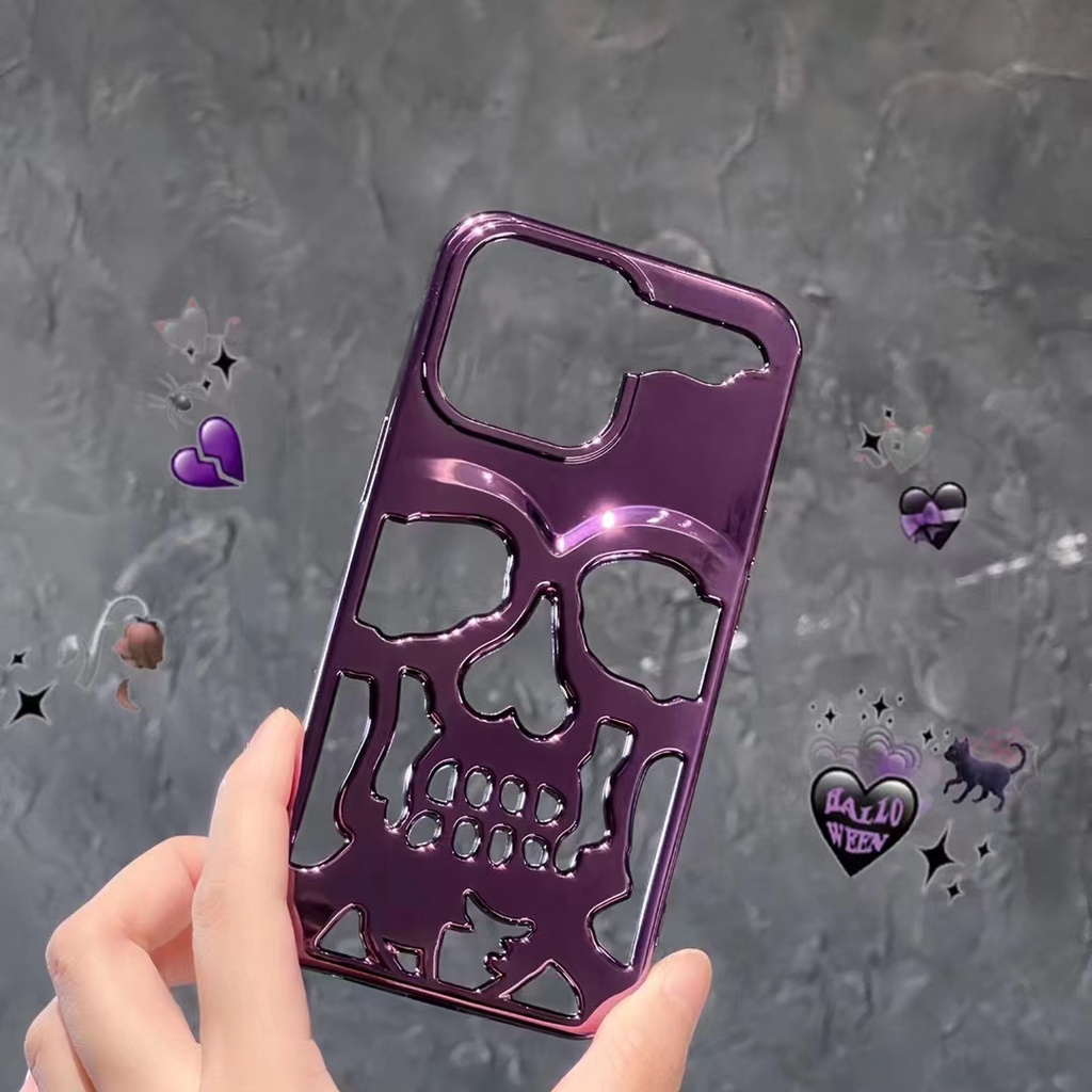 Custodie telefoni cellulari di placcatura di lusso iPhone 11 11Pro Max 13 12 14 Pro Max Hollow Skull Skeleton Cover posteriore