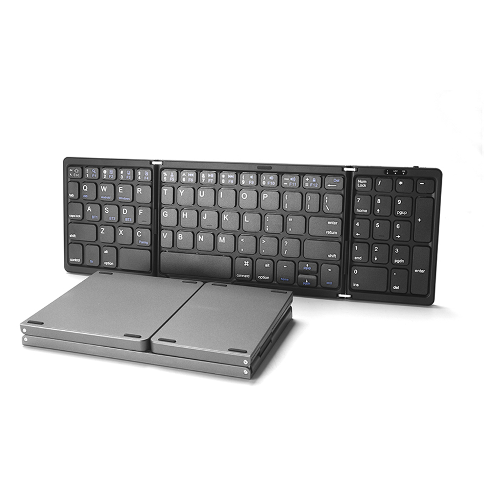 Mini portátil Três teclado Bluetooth portátil Teclado dobrável sem fio para iOS Android Windows iPad Tablet com teclado numérico