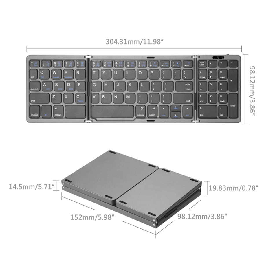 Clavier pliable sans fil portatif de mini clavier de Bluetooth de trois pliants pour la tablette d'iPad d'iOS Android Windows avec le clavier numérique