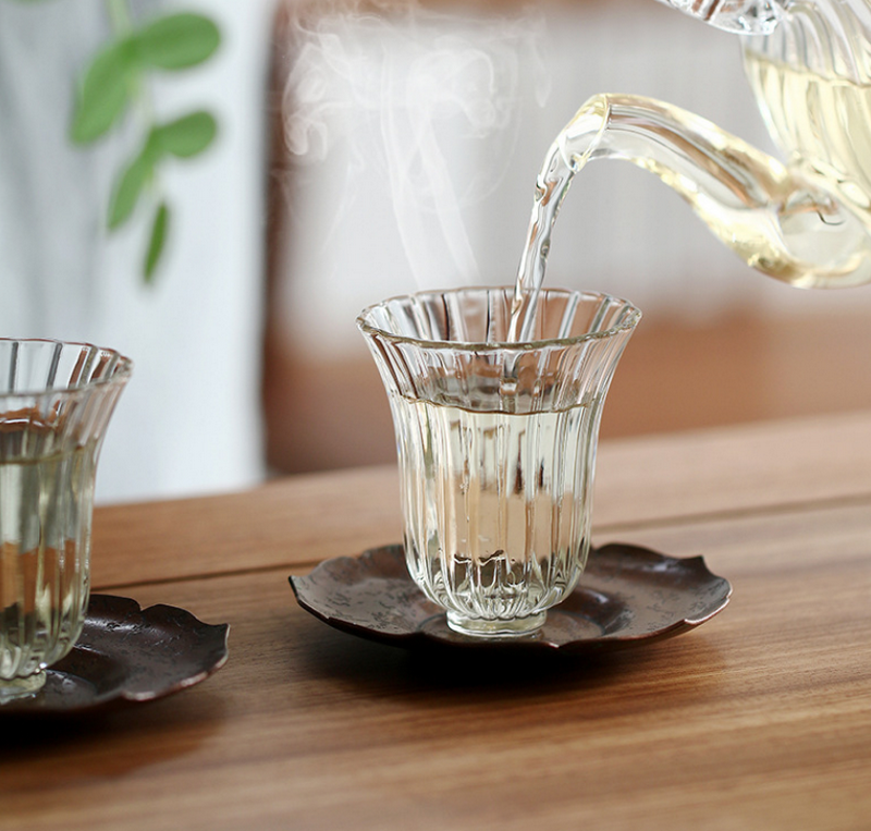 Japanese heat-resistant handmade glass petal pattern teacups white wine cup tea cups teacup small cup