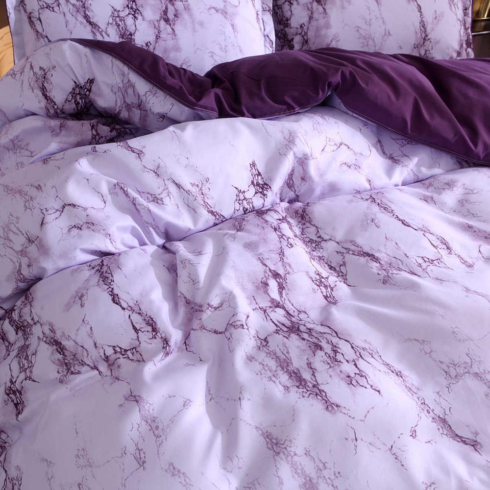 Ensembles de literie ensemble imprimé marbre blanc violet housse de couette roi reine taille couette bref linge de lit couette 3 pièces 221206280S
