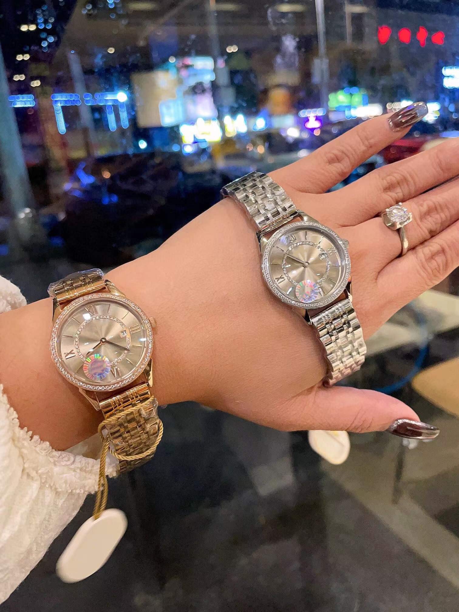 Marke Berühmte Römische Zahl Quarz Armbanduhr Frauen Geometrische Kreis Zirkon Uhren Edelstahl Kalender Uhr Weibliche Uhr 34mm