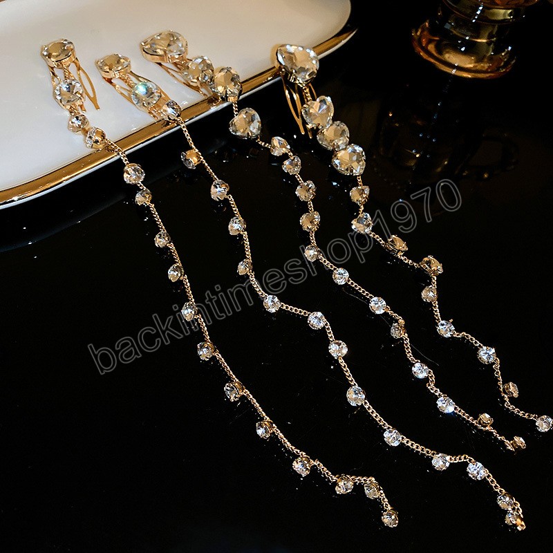 Shiny Rhinestone Head Chain Invisible Hairpin Hair Clip Headdress Fashion Silver Color Chain Hairpins Women Long Tassel Headwear