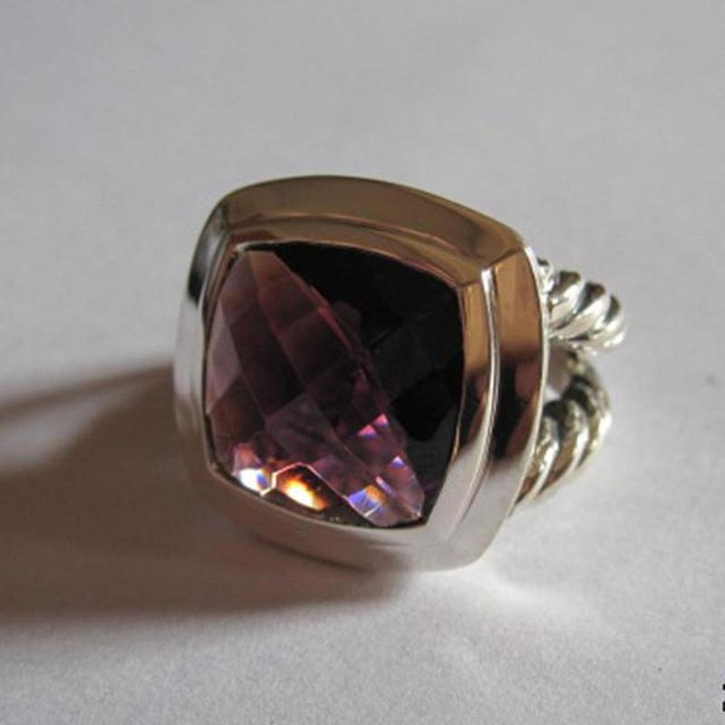 Solid 925 Sterling Silver 14mm turkosa ringar f￶r flickor Designm￤rke smycken Ametyst svart onyx bl￥ topas kvinnor ring