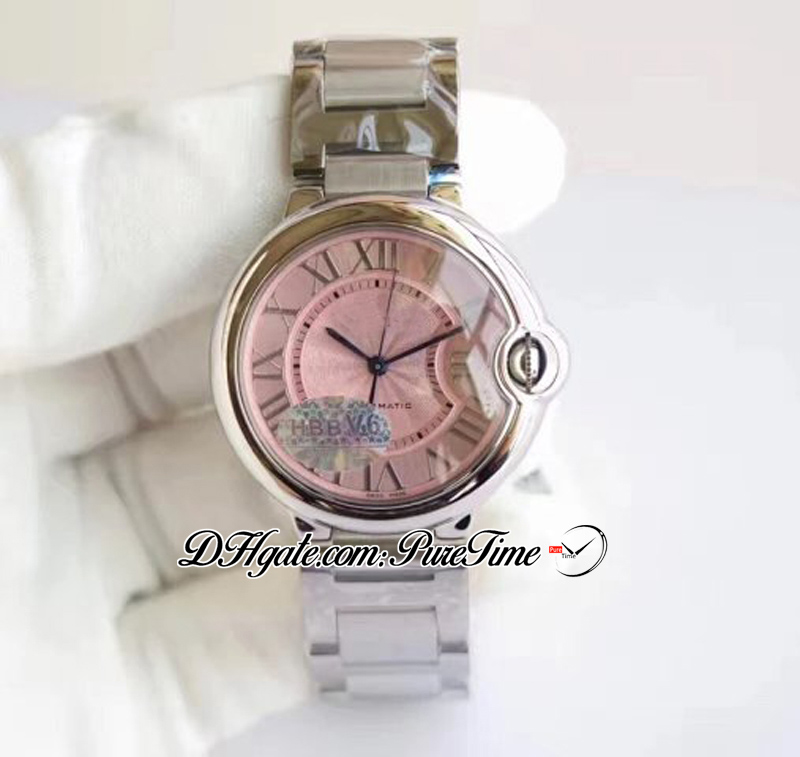 V6F V8 6920041 36 мм A2824 Automatic Unisex Watch Mens Womens Pink Dial Black Roman Marker