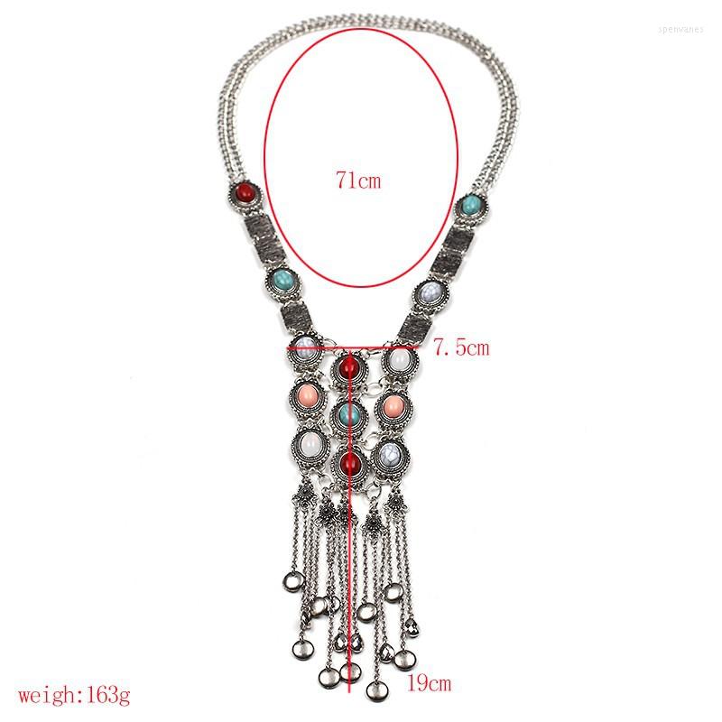 Цепочки в стиле ретро, винтажные богемные красочные бирюзовые камни, длинные ожерелья с кисточками для женщин, ювелирные изделия в стиле бохо, оптом Whole257R