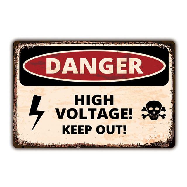 IBOOWU Danger DUST HAZARD Vintage Metal Painting Retro Metal Tin Signs Home Bar Club Wall Decor HIGH VOLTAGE Beware Warning Plaques 20cmx30cm Woo