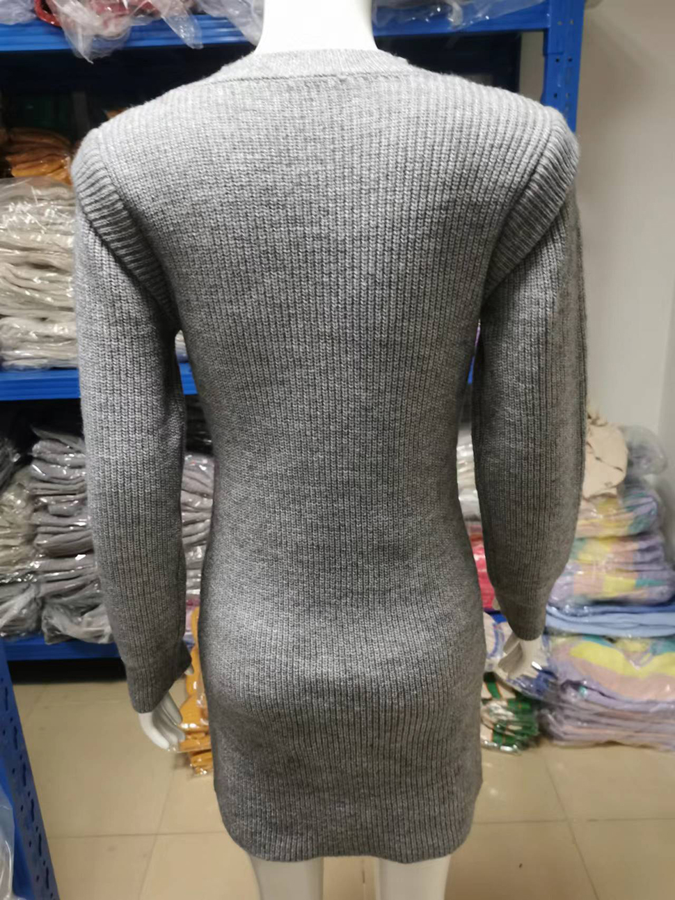 Autunno Inverno Donna Abiti casual Maglioni sottili Pullover a maniche lunghe Abiti in maglione lavorato a maglia Abito girocollo a costine